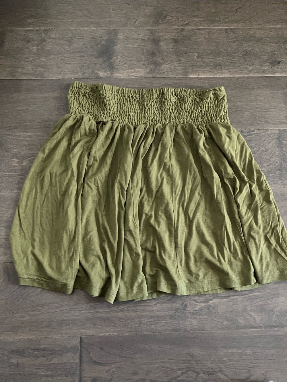 Earthbound Trading Co. Olive Green Smocked Waist Women's circle mini Skirt